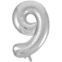 Воздушный шар (34''/86 см) Цифра, 9, Серебро, 1 шт.